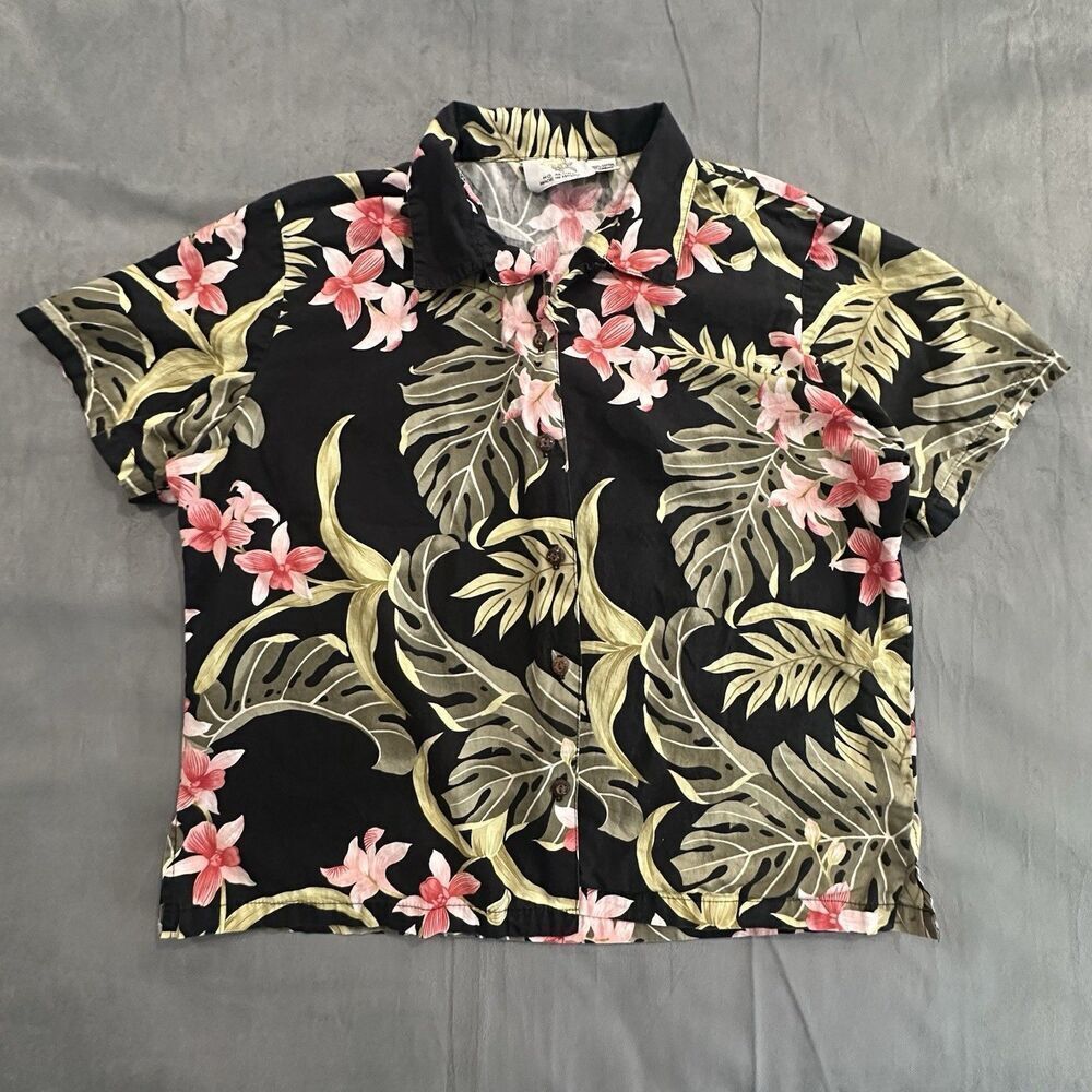 Vintage Ho Aloha Shirt Men's Medium Floral Flowers Made In Hawaii Black Button
